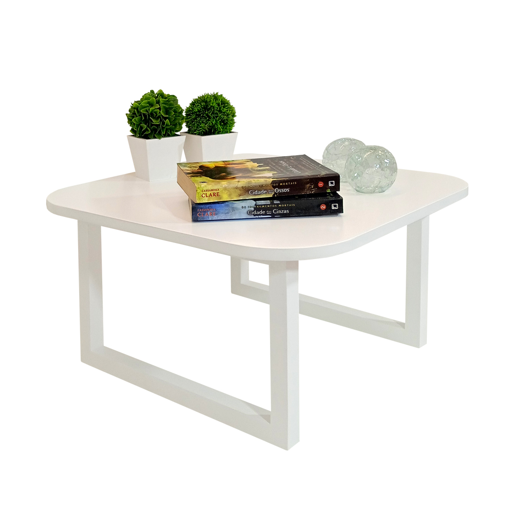Mesa De Centro Lateral De Apoio Para Sala Estar Square Branco Laca
