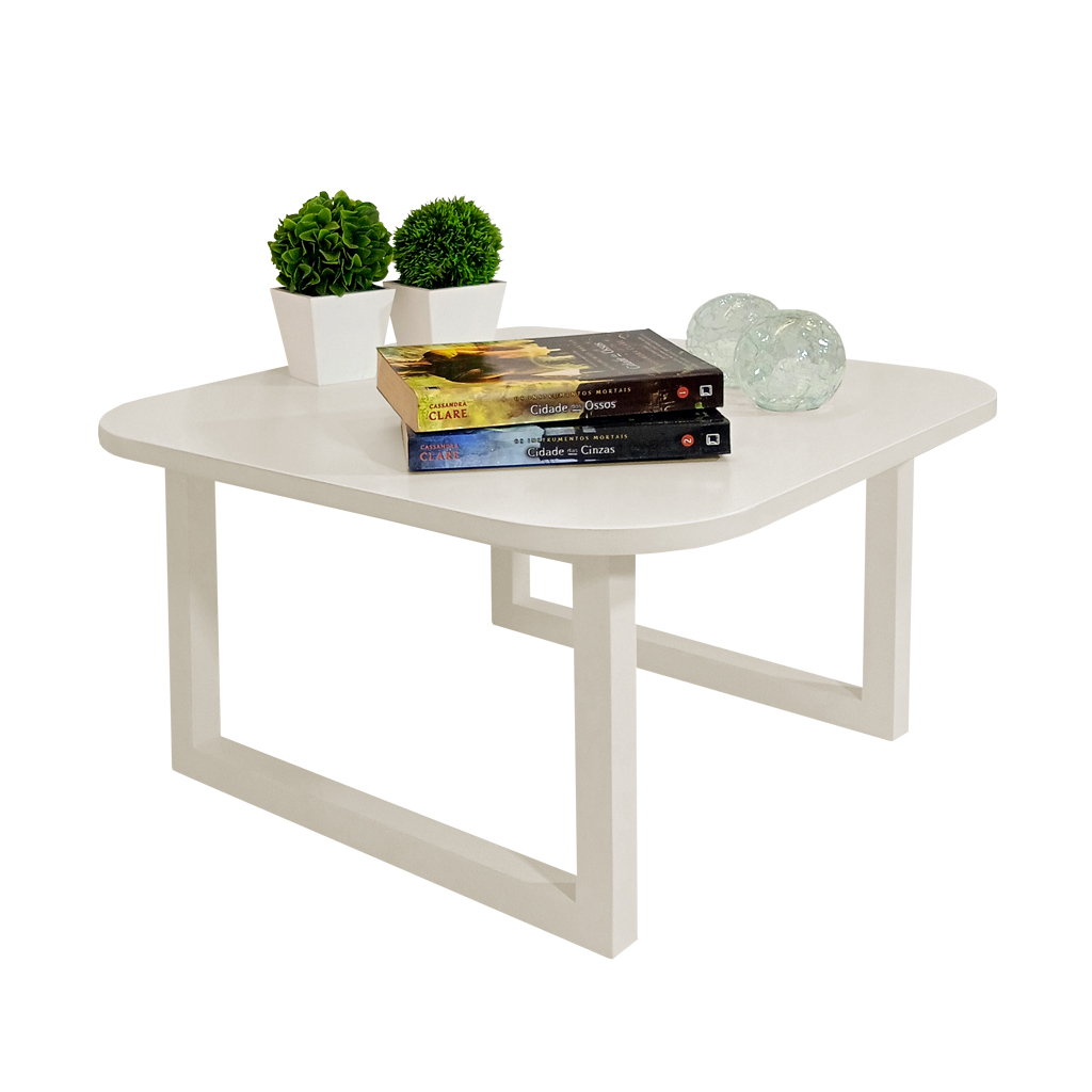 Mesa De Centro Lateral De Apoio Para Sala Estar Square Off White Laca