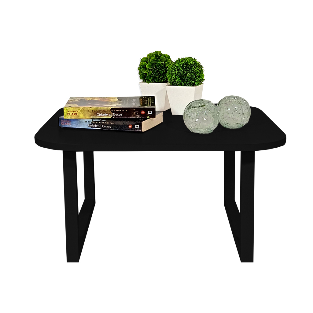 Mesa De Centro Lateral De Apoio Para Sala Estar Square Preto Laca
