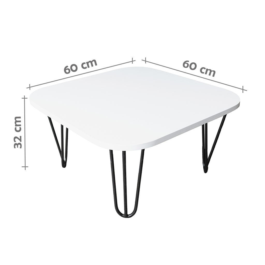 Mesa De Centro Pés Hairpin Legs Lateral De Apoio Para Sala Estar Dormitório Branco Laca