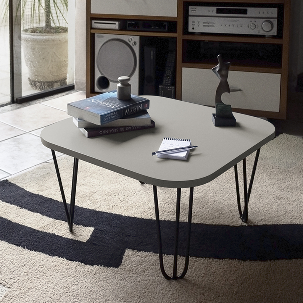 Mesa De Centro Pés Hairpin Legs Lateral De Apoio Para Sala Estar Dormitório Off White Laca