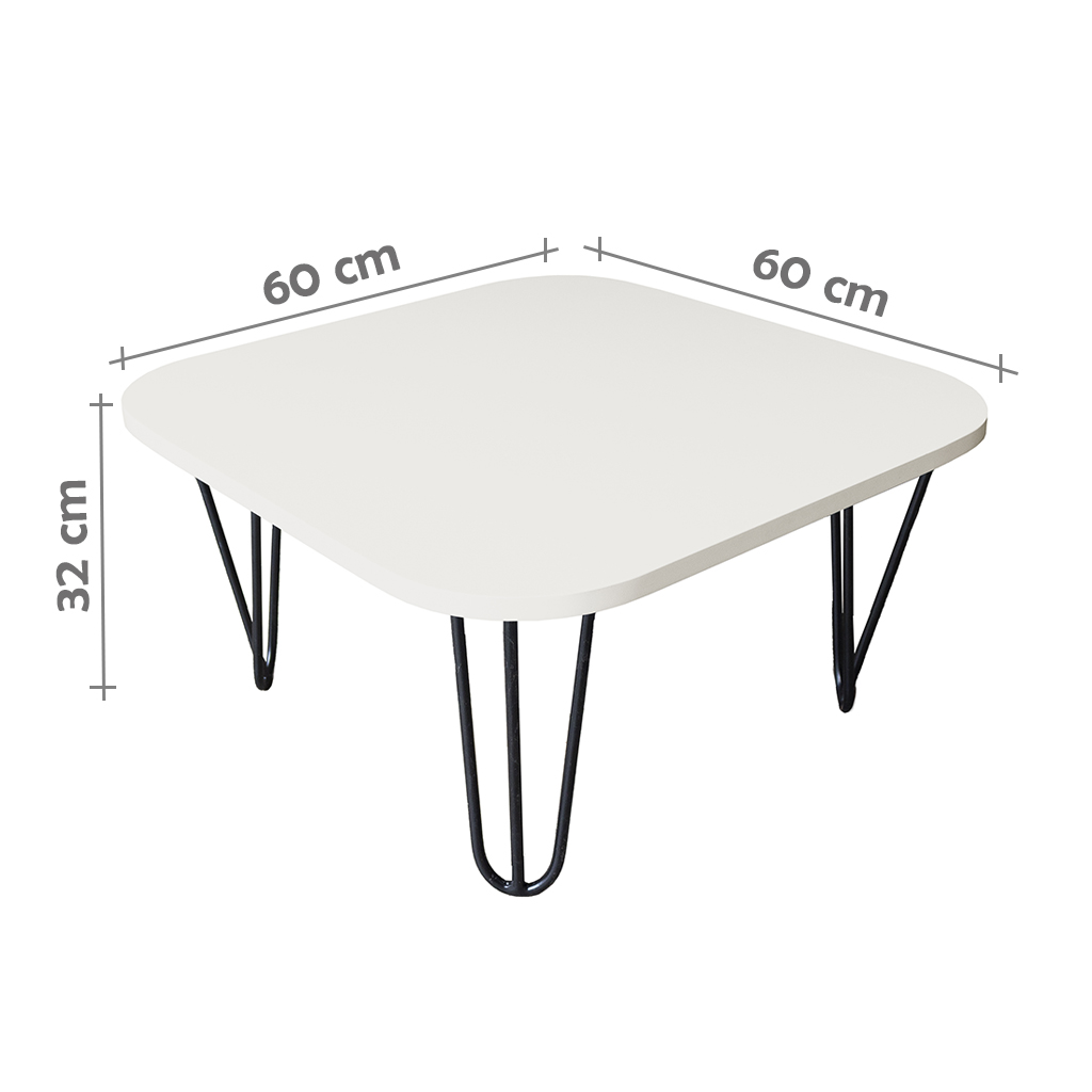 Mesa De Centro Pés Hairpin Legs Lateral De Apoio Para Sala Estar Dormitório Off White Laca