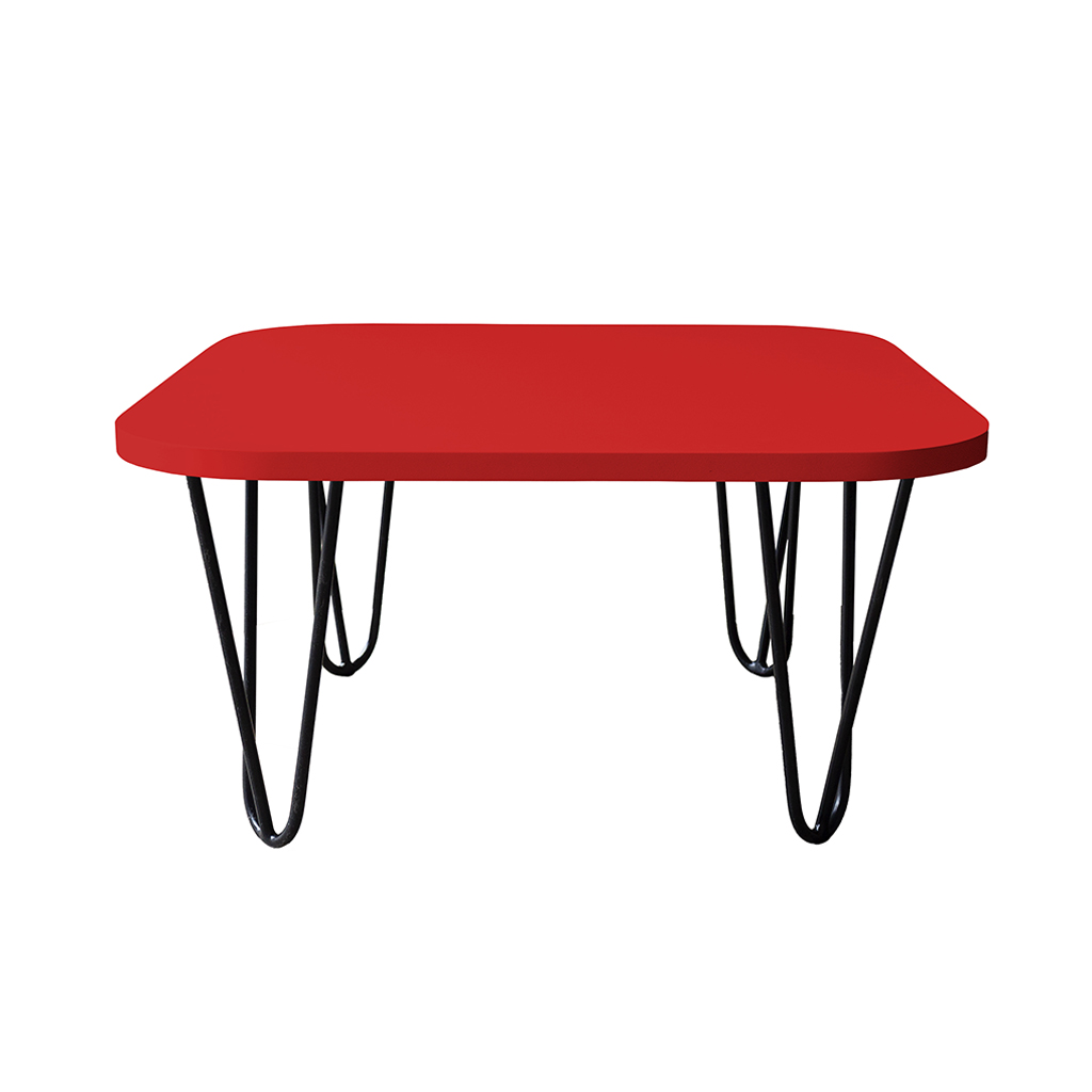 Mesa De Centro Pés Hairpin Legs Lateral De Apoio Para Sala Estar Dormitório Vermelho Laca