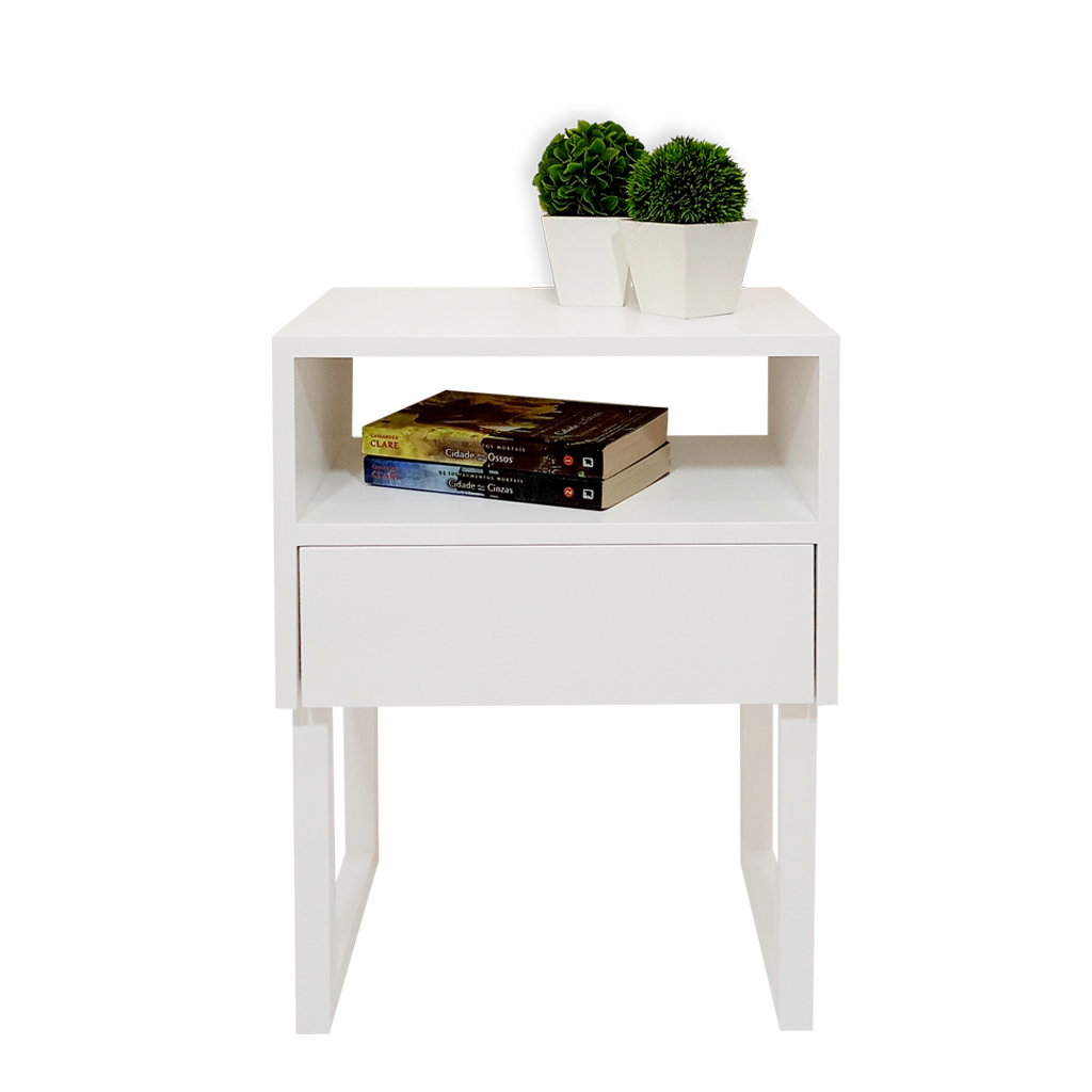 Mesa de Cabeceira Lateral Nicho com Gaveteiro Square Branco Laca