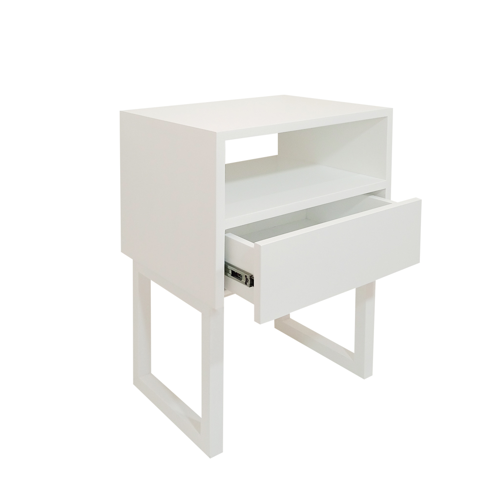 Mesa de Cabeceira Lateral Nicho com Gaveteiro Square Branco Laca