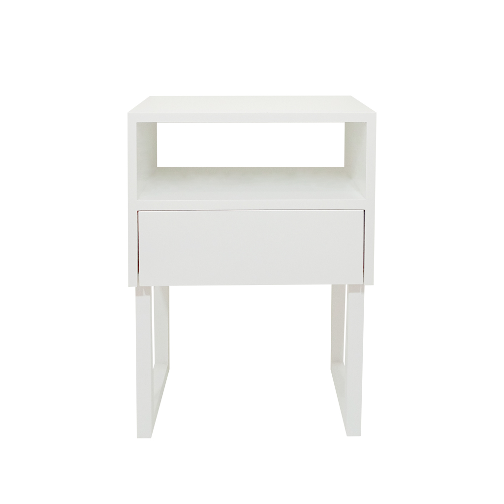 Mesa de Cabeceira Lateral Nicho com Gaveteiro Square Branco Laca