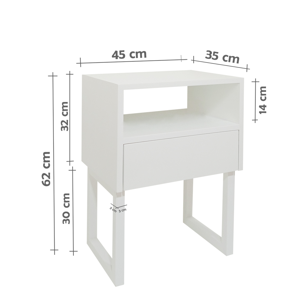Mesa de Cabeceira Lateral Nicho com Gaveteiro Square Branco Laca