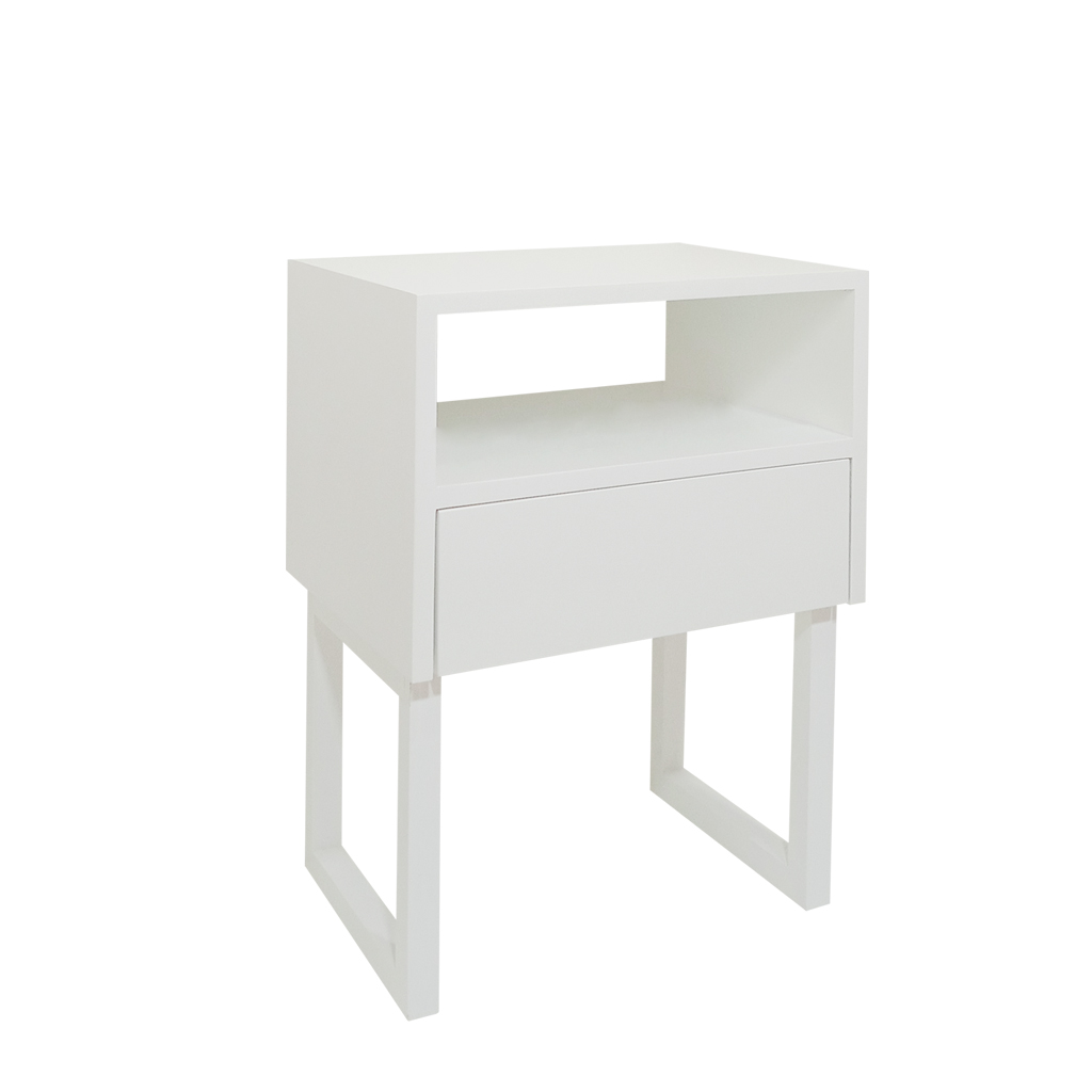 Mesa de Cabeceira Lateral Nicho com Gaveteiro Square Branco Laca