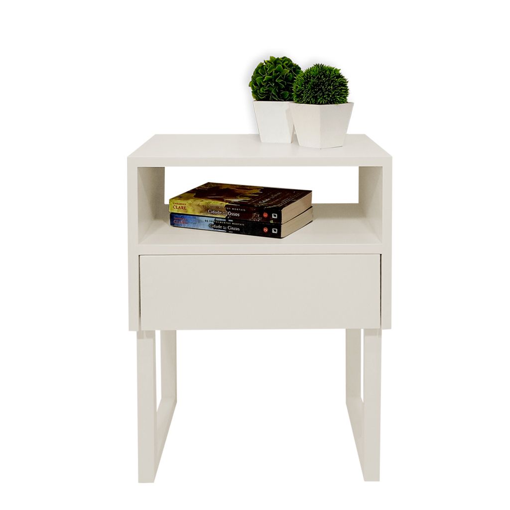 Mesa de Cabeceira Lateral Nicho com Gaveteiro Square Off White Laca