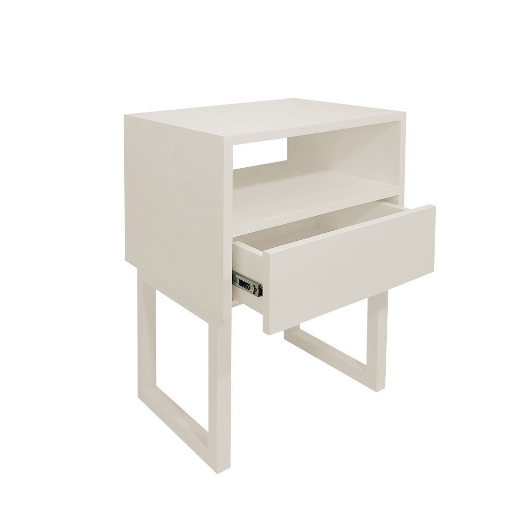 Mesa de Cabeceira Lateral Nicho com Gaveteiro Square Off White Laca