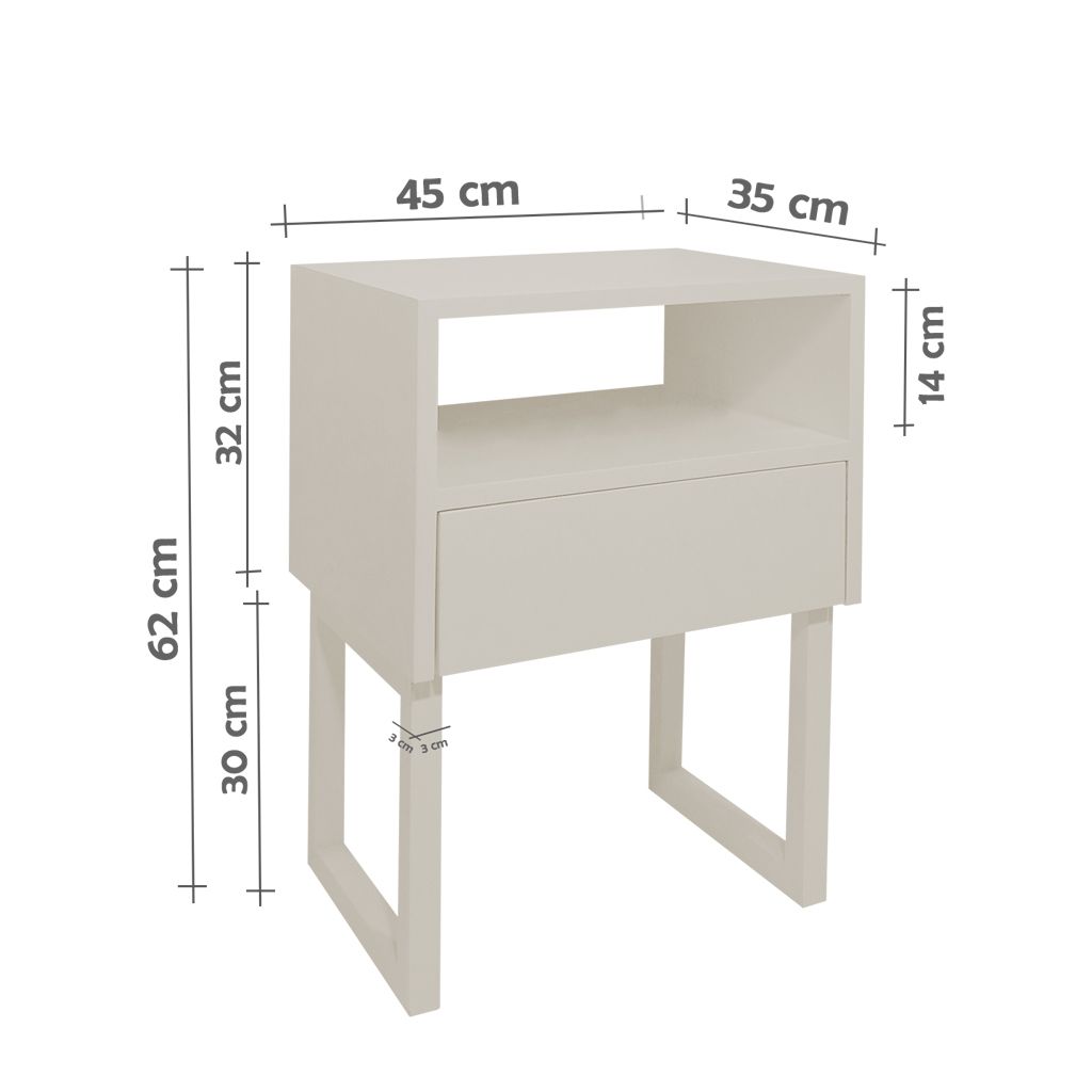 Mesa de Cabeceira Lateral Nicho com Gaveteiro Square Off White Laca