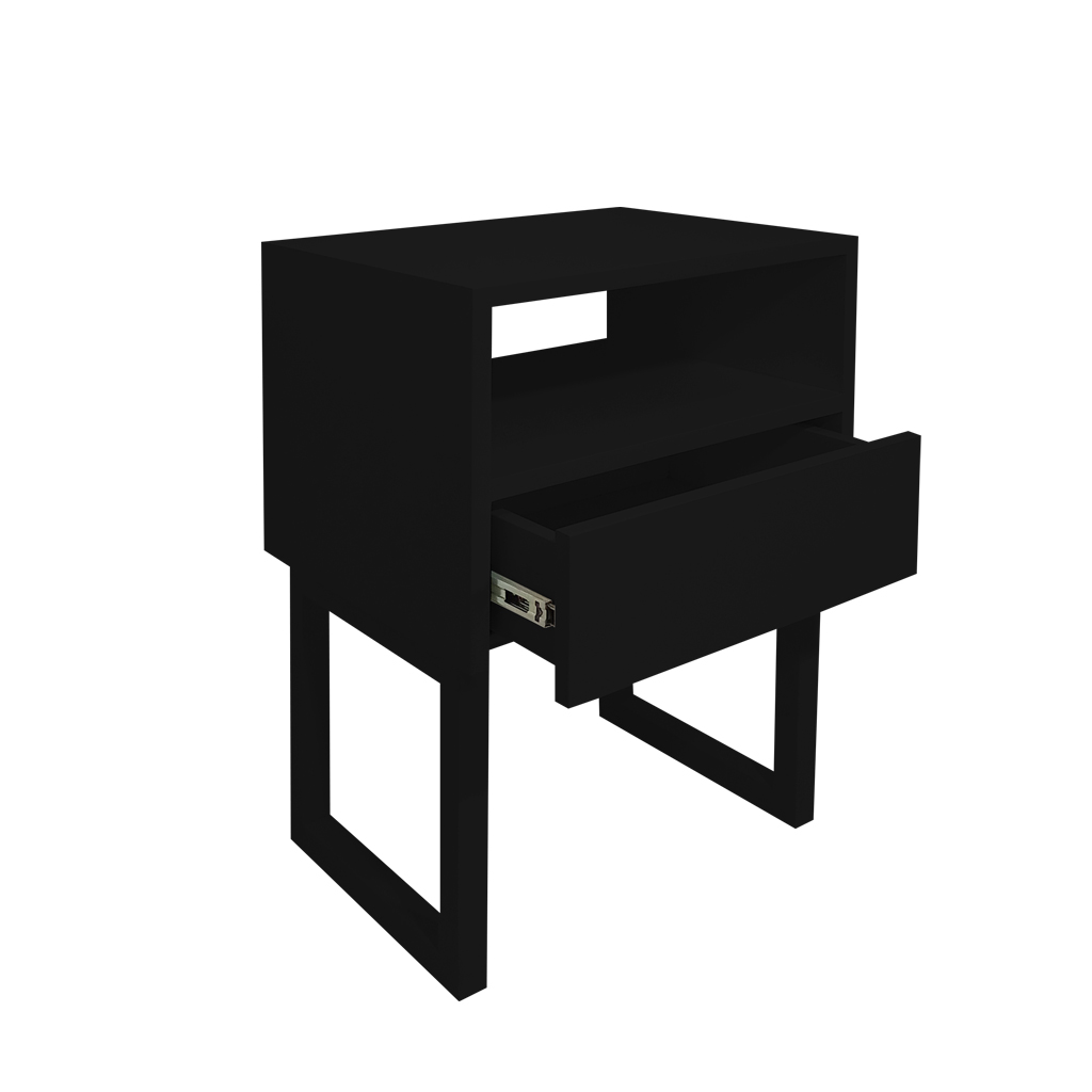 Mesa de Cabeceira Lateral Nicho com Gaveteiro Square Preto Laca