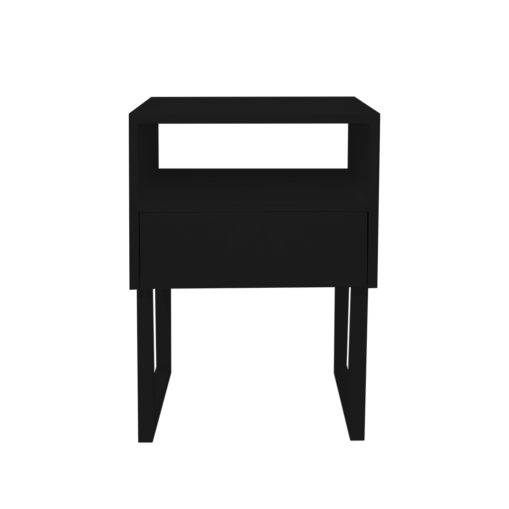 Mesa de Cabeceira Lateral Nicho com Gaveteiro Square Preto Laca