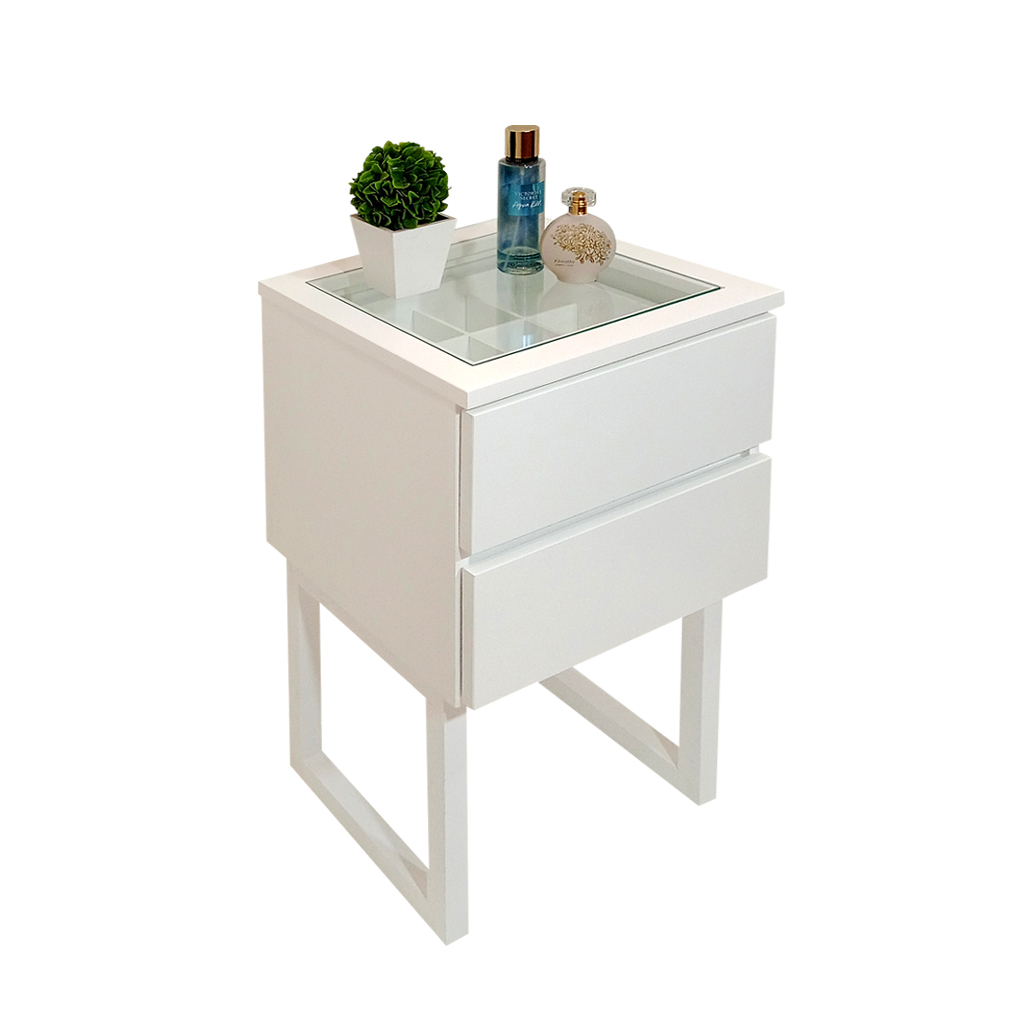 Mesa de Cabeceira Lateral de Apoio Penteadeira Square Branco Laca