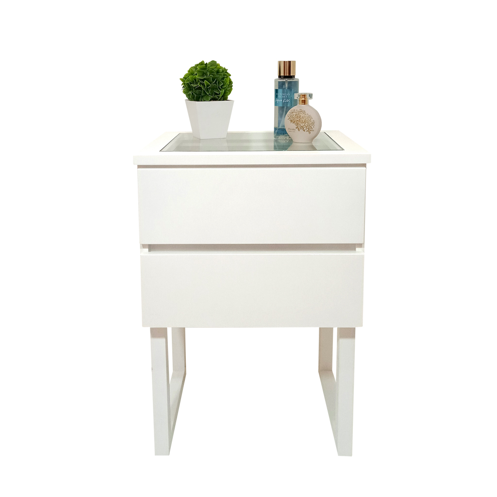 Mesa de Cabeceira Lateral de Apoio Penteadeira Square Branco Laca