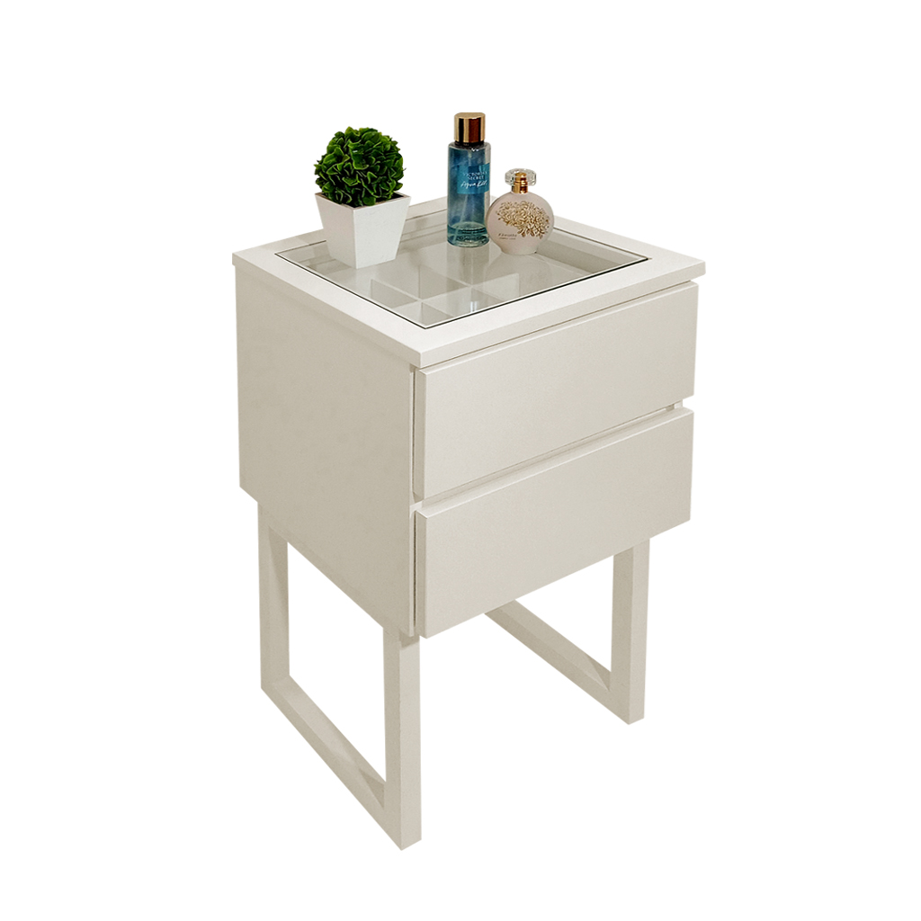 Mesa de Cabeceira Lateral de Apoio Penteadeira Square Off White Laca