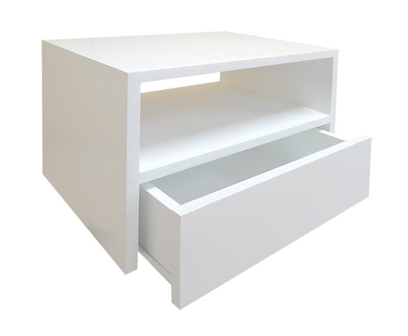 Mesa de Cabeceira Nicho com Gaveteiro Suspenso de Parede - Branco Laca