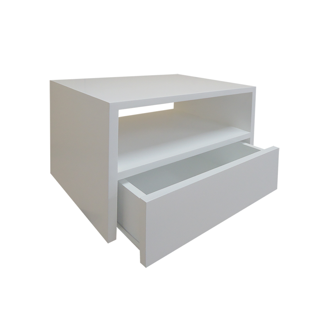 Mesa de Cabeceira Nicho com gaveteiro Suspenso de Parede - Off White Laca