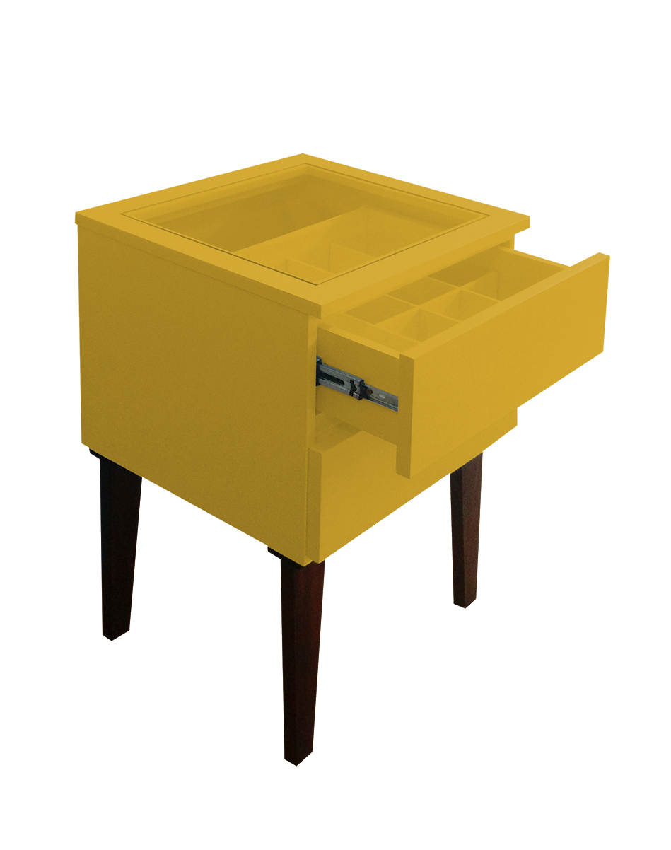 Mesa de Cabeceira Penteadeira Mesa Lateral de Apoio - Amarelo Laca