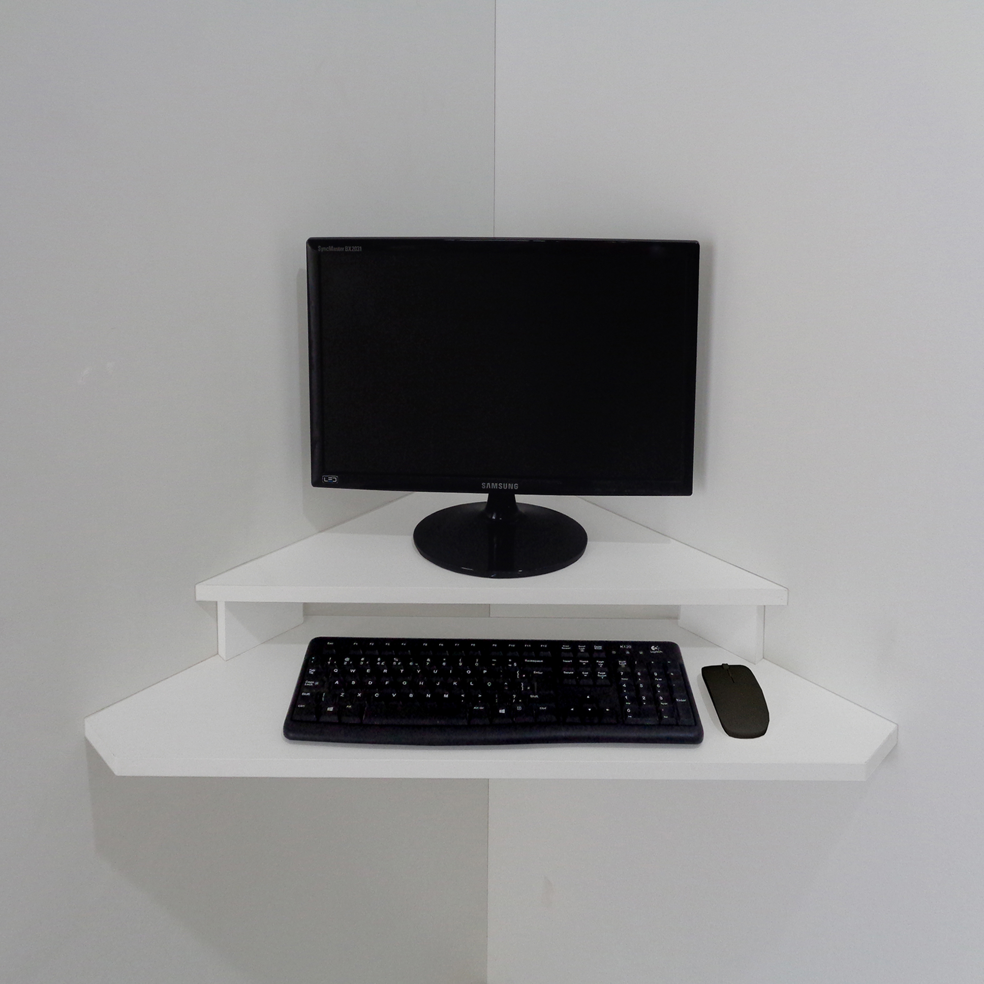 Mesa para Computador Monitor de Canto Suspenso Branco