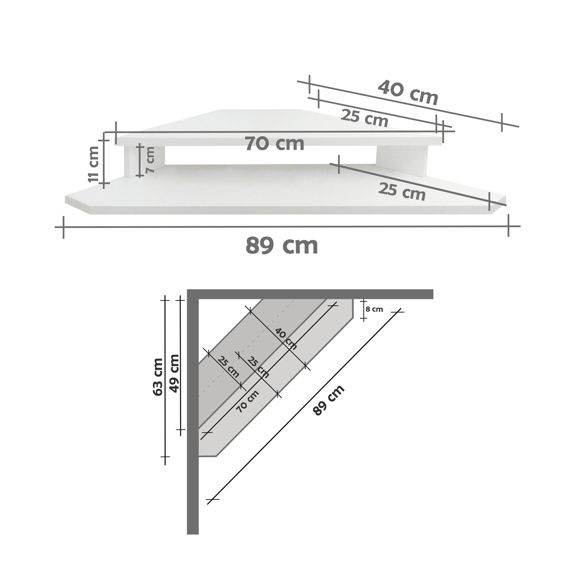 Mesa para Computador Monitor de Canto Suspenso Branco