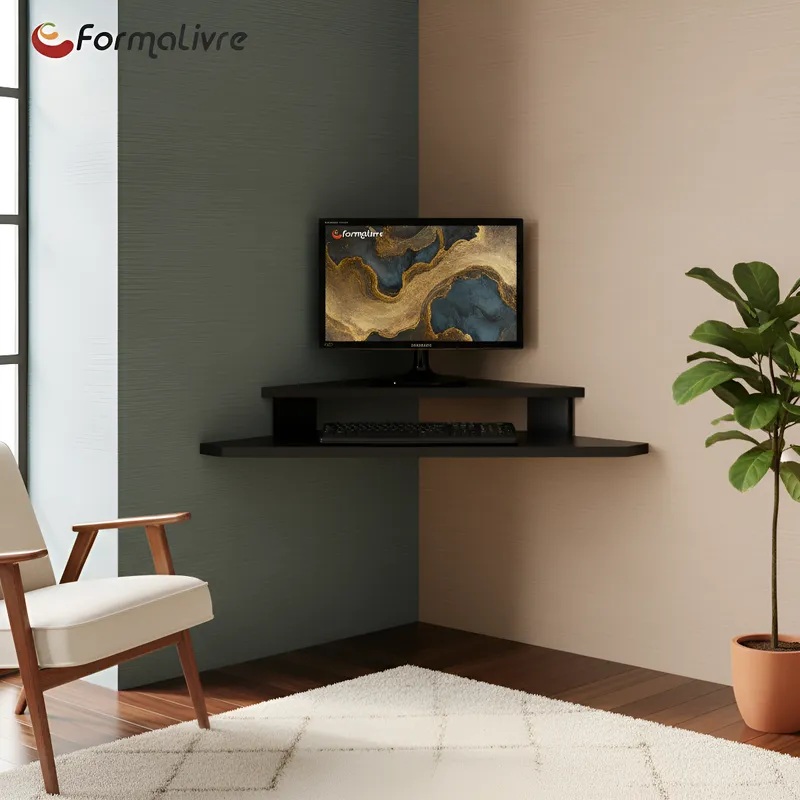 Mesa para Computador Monitor de Canto Suspenso Preto
