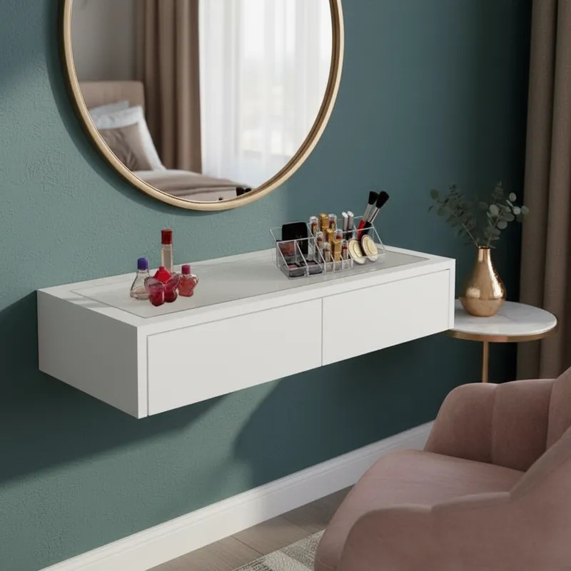 Penteadeira Aparador Suspenso para Maquiagem Quarto Branco Laca