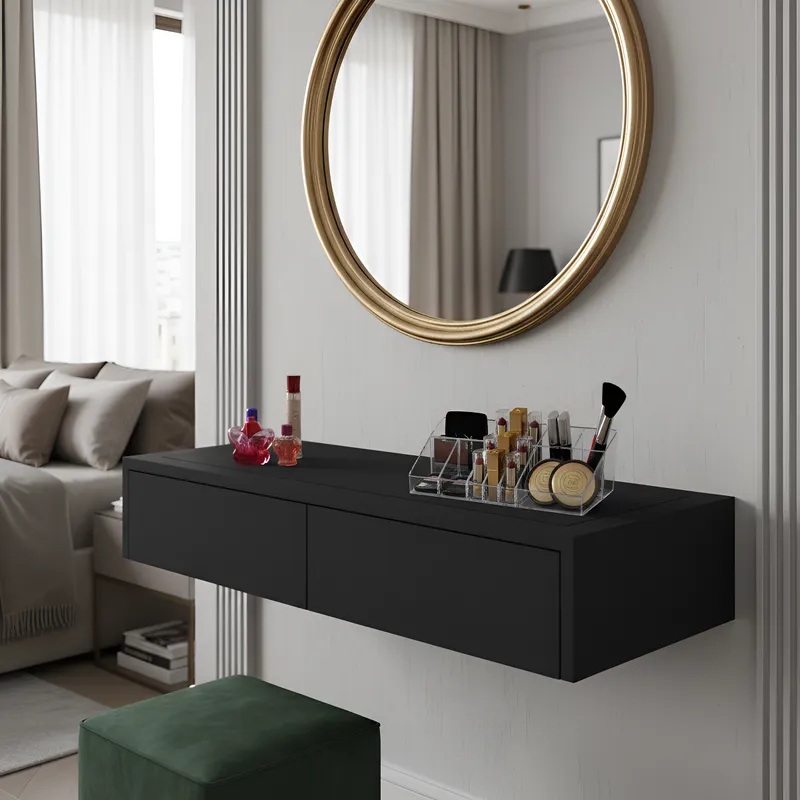 Penteadeira Aparador Suspenso para Maquiagem Quarto Preto Laca