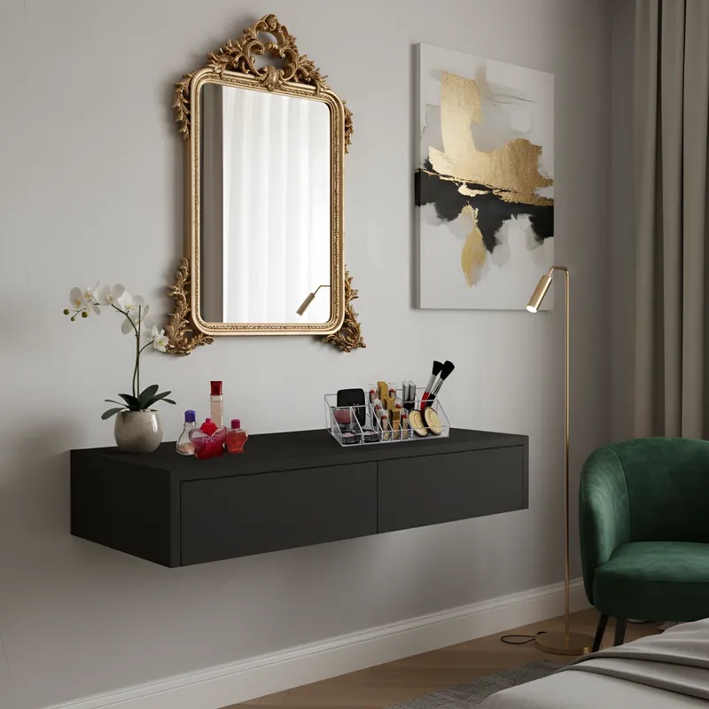 Penteadeira Aparador Suspenso para Maquiagem Quarto Preto Laca