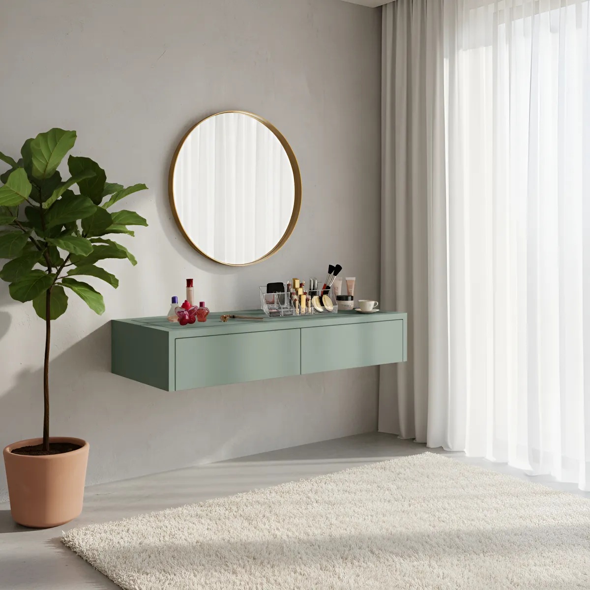 Penteadeira Aparador Suspenso para Maquiagem Quarto Verde Laca