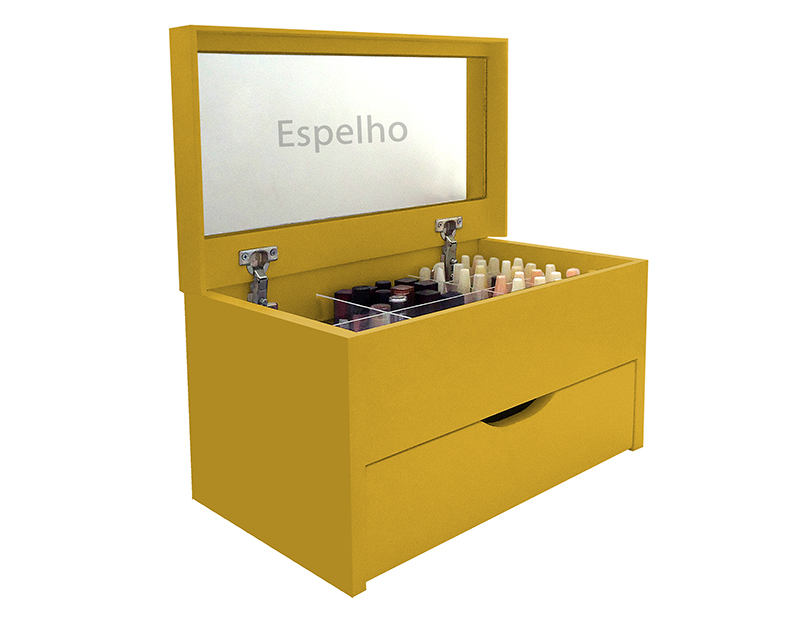 Porta Maquiagem Caixa Organizadora com Espelho Amarelo Laca