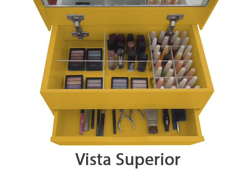 Porta Maquiagem Caixa Organizadora com Espelho Amarelo Laca