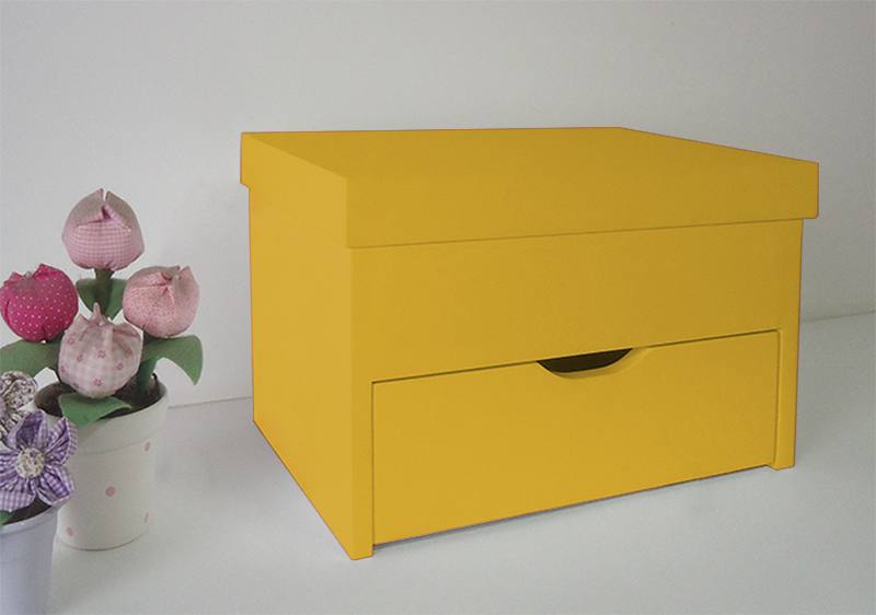 Porta Maquiagem Caixa Organizadora com Espelho Amarelo Laca