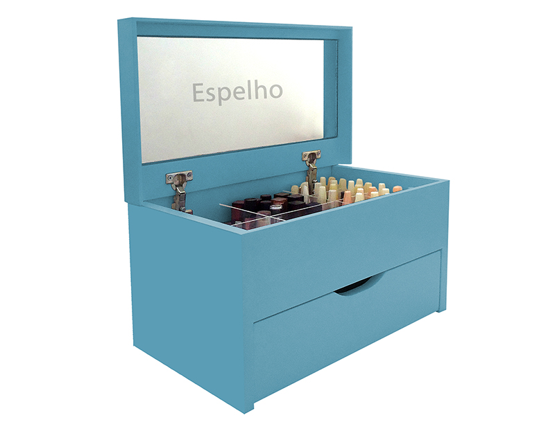 Porta Maquiagem Caixa Organizadora com Espelho Azul Laca