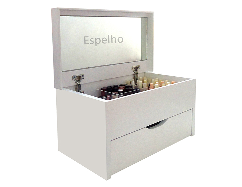 Porta Maquiagem Caixa Organizadora com Espelho Branco Laca