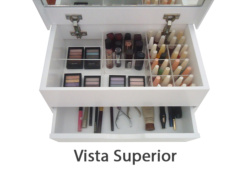 Porta Maquiagem Caixa Organizadora com Espelho Branco Laca