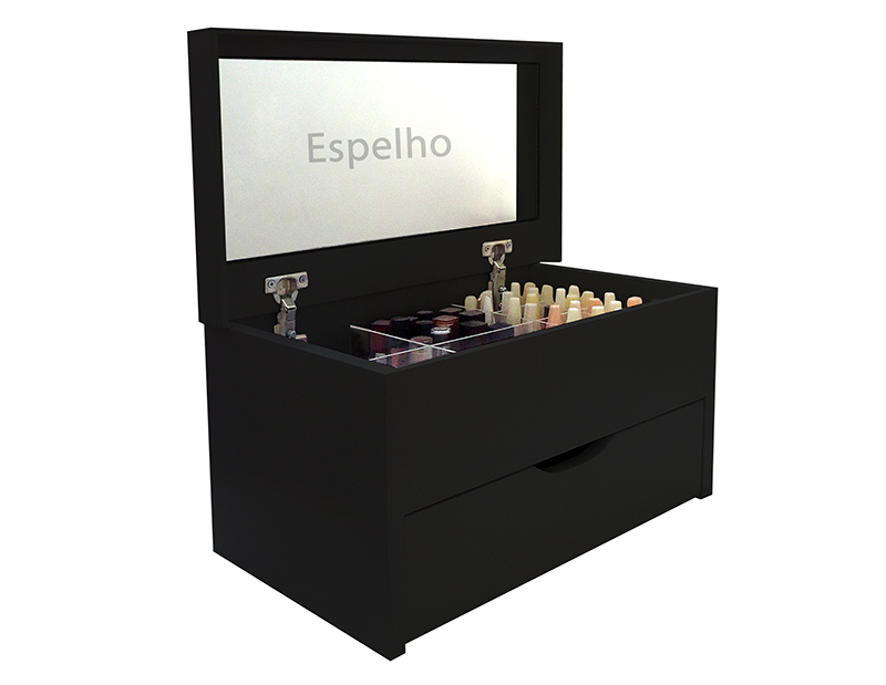Porta Maquiagem Caixa Organizadora com Espelho Preto Laca