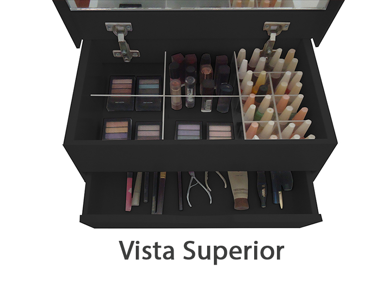 Porta Maquiagem Caixa Organizadora com Espelho Preto Laca