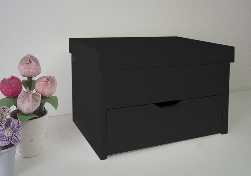 Porta Maquiagem Caixa Organizadora com Espelho Preto Laca