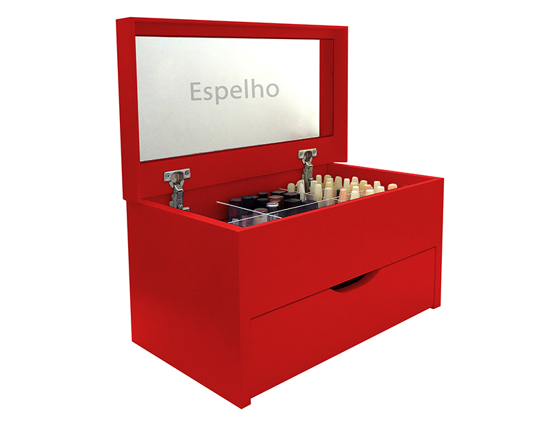 Porta Maquiagem Caixa Organizadora com Espelho Vermelho Laca