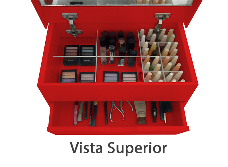 Porta Maquiagem Caixa Organizadora com Espelho Vermelho Laca