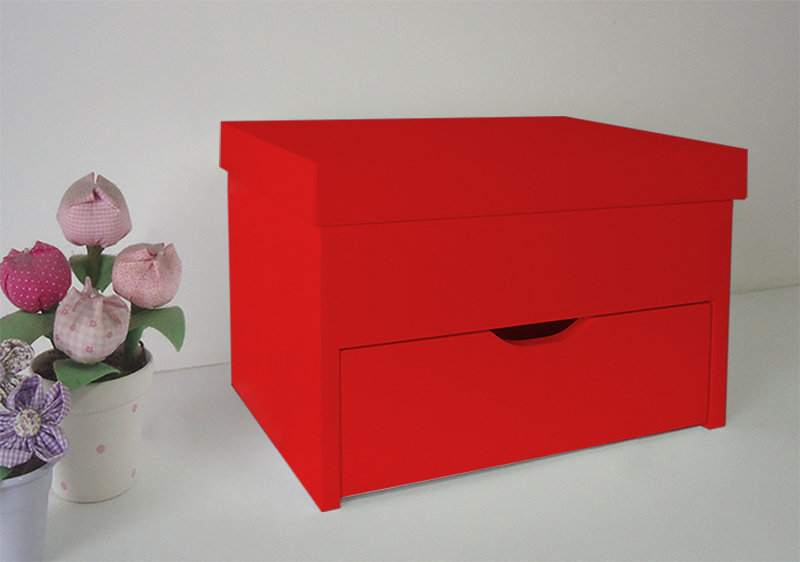 Porta Maquiagem Caixa Organizadora com Espelho Vermelho Laca