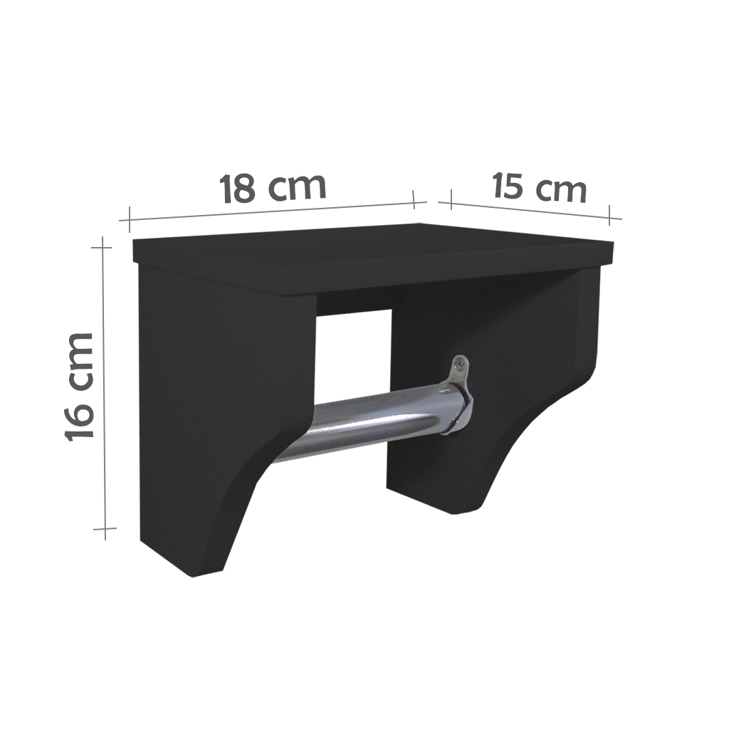 Porta Papel Higiênico Acessório para Banheiro Papeleira Suporte de Parede Preto Laca