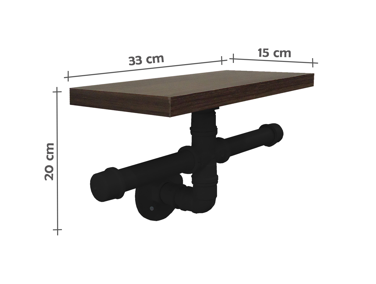 Porta Papel Higiênico Duplo Acessório para Banheiro Papeleira Suporte de Parede Estilo Industrial - Preto Laca