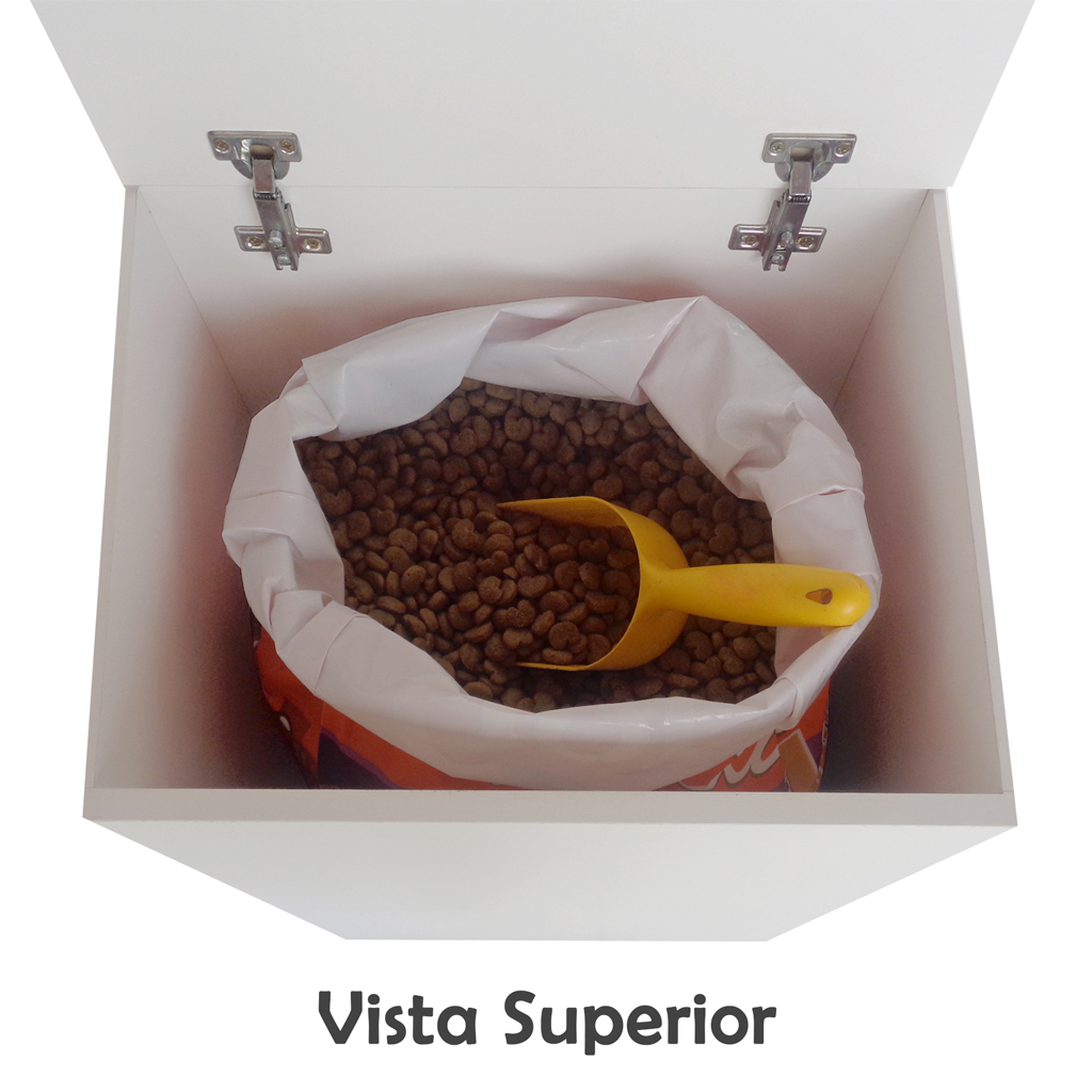 Porta Ração Caixa Dispenser com rodízios Pet para Armazenar até 25 Kg Branco