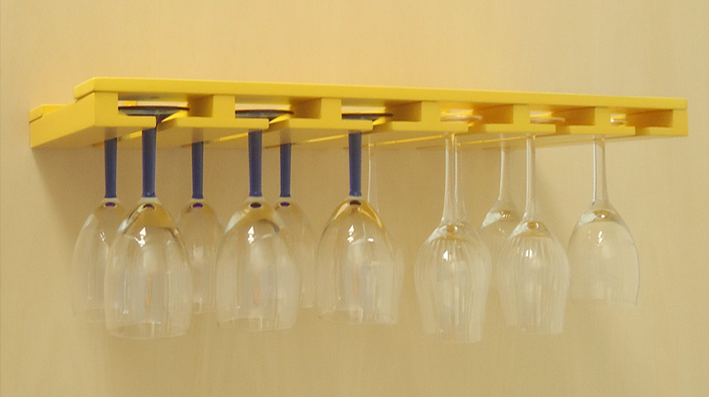 Porta Taças Reto Suporte de Parede Decorativo para Adegas - Amarelo Laca