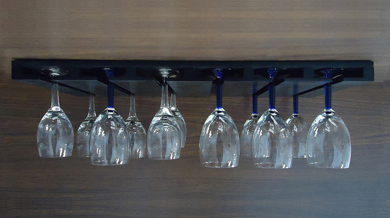 Porta Taças Reto Suporte de Parede Decorativo para Adegas - Preto Laca