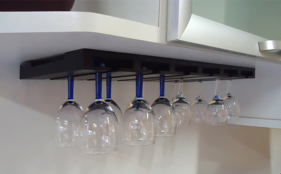 Porta Taças Reto Suporte de Parede Decorativo para Adegas - Preto Laca