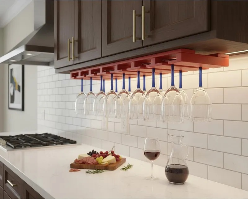 Porta Taças Reto Suporte de parede Decorativo para Adegas - Vermelho Laca