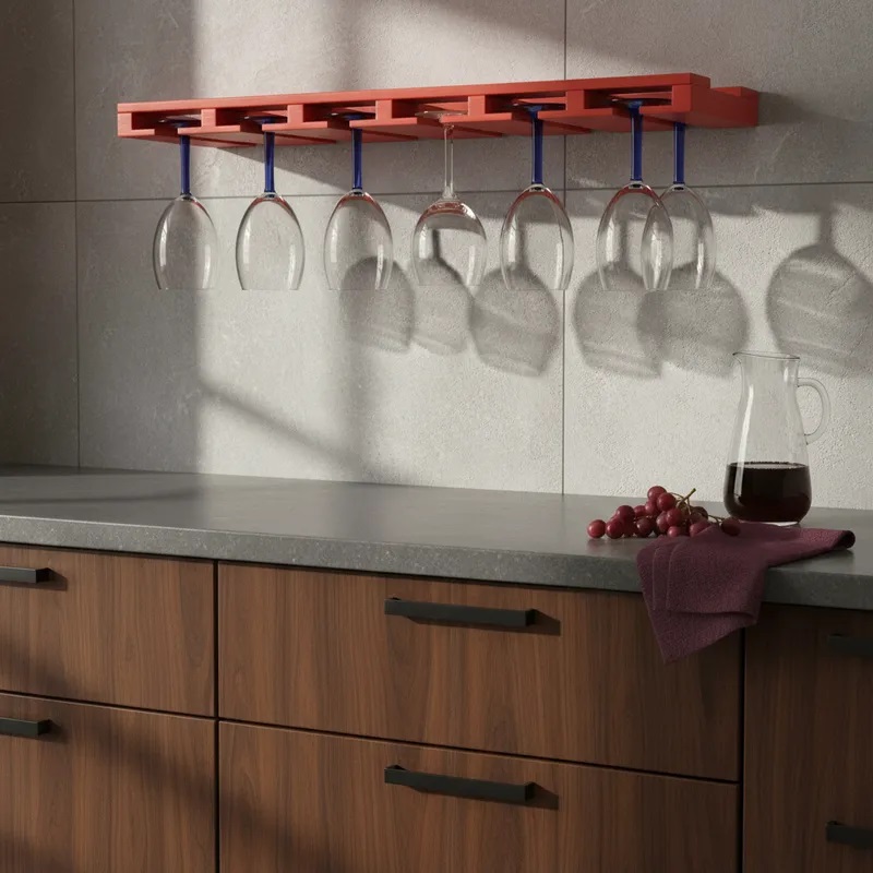 Porta Taças Reto Suporte de parede Decorativo para Adegas - Vermelho Laca